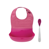 OXO Zestaw Śliniak Zwijany z Łyżeczką Pink