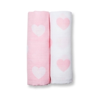 Lulujo Otulacz Muślinowy 2szt Pink Hearts