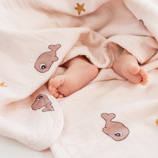 Done By Deer Kocyk Muślinowy 100x100cm Sea Friends Beige GOTS