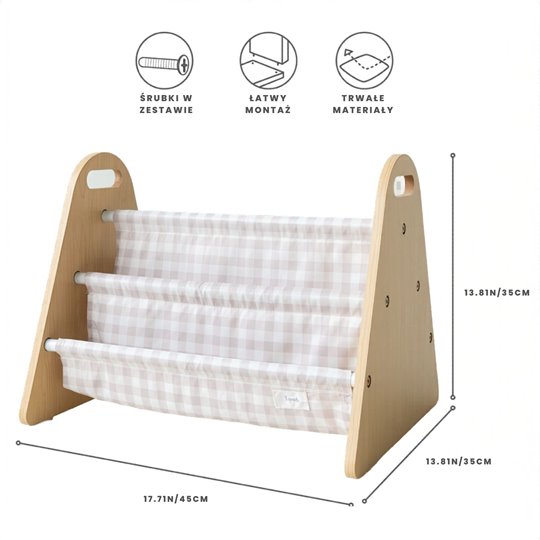 3 Sprouts Stojak na Książki dla Dzieci Przenośny Gingham Beige