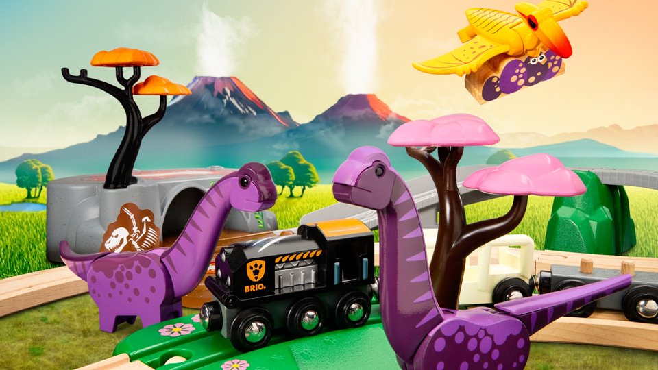 BRIO World Kolejka Drewniana Zestaw z Dinozaurami Dino Przygoda
