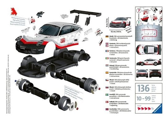 Ravensburger Puzzle 3D Pojazdy Porsche GT3 Cup 108 el.