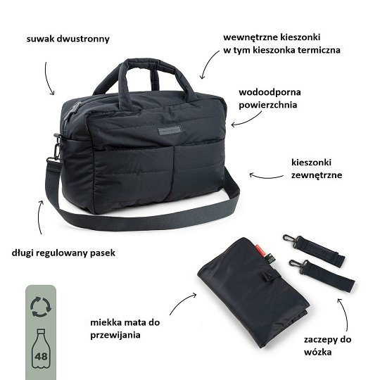 Done by Deer Torba do Wózka z Przewijakiem Pikowana Black 24L