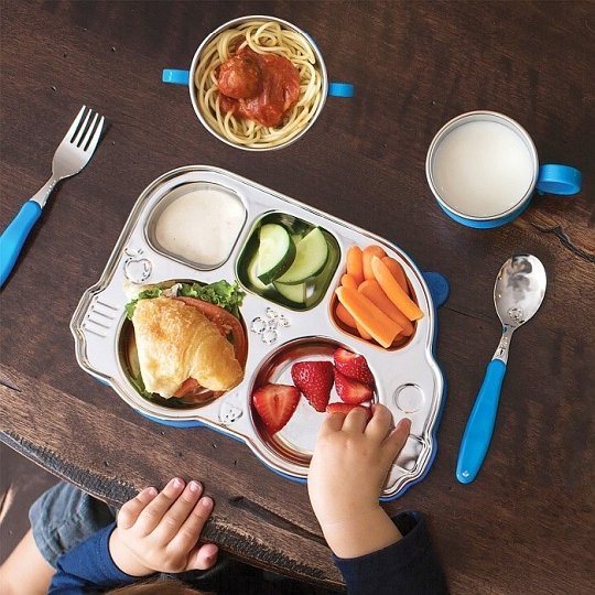 Innobaby Talerz Stalowy z Przykrywką Blue