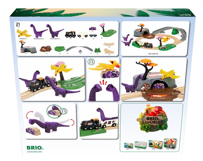 BRIO World Kolejka Drewniana Zestaw z Dinozaurami Dino Przygoda