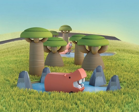 Halftoys Magnetyczny Składany Hipopotam z Makietą