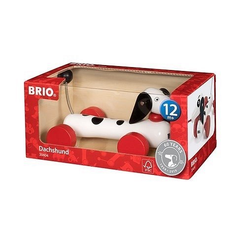 BRIO Zabawka do Ciągnięcia Jamnik Biały