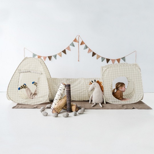 3 Sprouts Zestaw Namiotów dla Dzieci z Tunelem 3w1 Gingham Beige