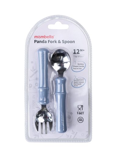 Mombella Metalowe Sztućce dla Dzieci Panda Light Blue