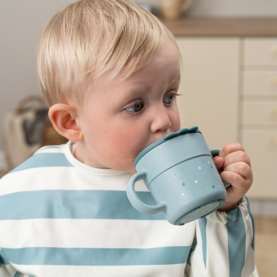 Done by Deer Kubek z Ustnikiem Foodie Happy Dots Blue