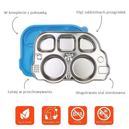 Innobaby Talerz Stalowy z Przykrywką Blue