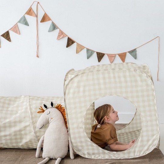 3 Sprouts Zestaw Namiotów dla Dzieci z Tunelem 3w1 Gingham Beige