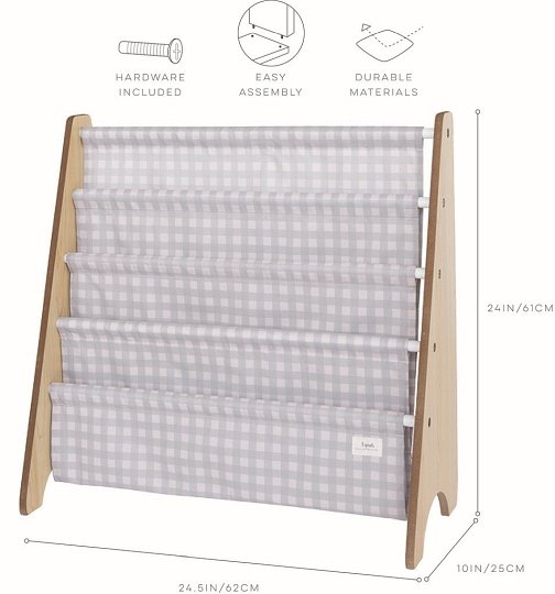 3 Sprouts Stojak na Książki Recycled Gingham Blue