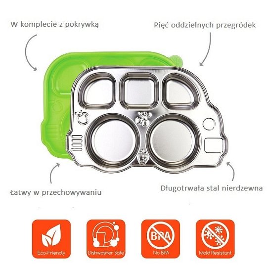 Innobaby Talerz Stalowy z Przykrywką Green