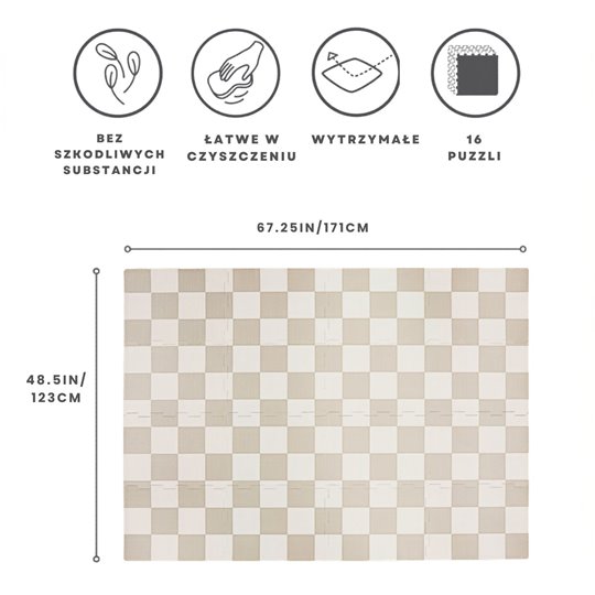 3 Sprouts Mata Piankowa EVA Checkerboard Beige - Puzzle Podłogowe