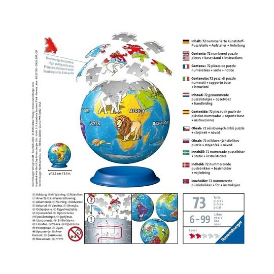Ravensburger Puzzle 3D Kula Globus dla Dziecka 72 el.
