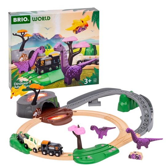 BRIO World Kolejka Drewniana Zestaw z Dinozaurami Dino Przygoda