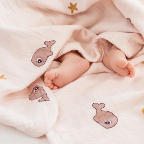 Done By Deer Kocyk Muślinowy 100x100cm Sea Friends Beige GOTS