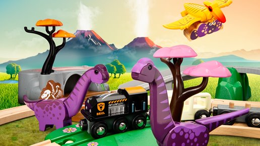 BRIO World Kolejka Drewniana Zestaw z Dinozaurami Dino Przygoda