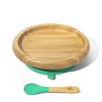 Avanchy Classic Bambusowy Talerz z Przyssawką i Łyżeczką Green