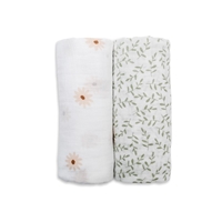 Lulujo Boho Kocyk Muślinowy Daisies / Greenery 2szt.