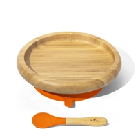 Avanchy Classic Bambusowy Talerz z Przyssawką i Łyżeczką Orange