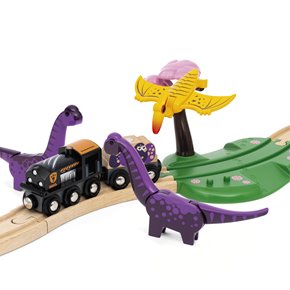 BRIO World Kolejka Drewniana Zestaw z Dinozaurami Dino Przygoda