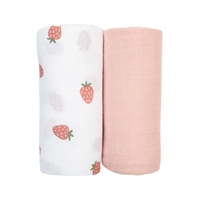Lulujo Boho Kocyk Otulacz Muślinowy Strawberry/Ballet Slipper 2sz