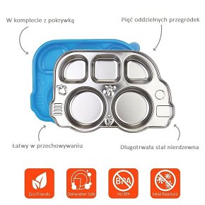 Innobaby Talerz Stalowy z Przykrywką Blue