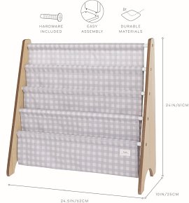 3 Sprouts Stojak na Książki Recycled Gingham Blue