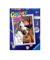 CreArt Malowanie Po Numerach Dla Dzieci - Konie i zachód słońca